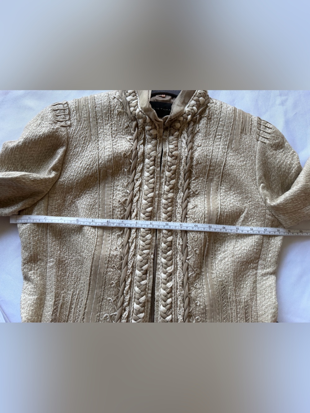 Elie Tahari Vintage BeigeTextured Intricately Braided Front Blazer. Size M - Picture 10 of 11